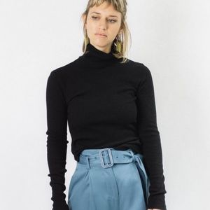 Lacausa Made in USA black ribbed turtleneck, size Small